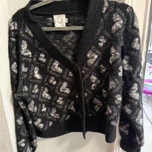 Lili Sidonoi from Anthropologie - Black and Gray Crop Grandpa Button-Up Cardigan